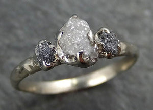 Dainty Raw Rough Diamond Engagement Multi stone Stacking ring Wedding anniversary White Gold black gray white diamonds 14k Rustic byAngeline 0405 - by Angeline