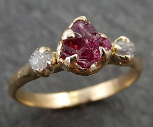 Raw Rough Ruby and Diamond Engagement Ring 14k yellow gold red Gemstone Engagement birthstone Right Hand Ring Multi Stone byAngeline 0406 - by Angeline