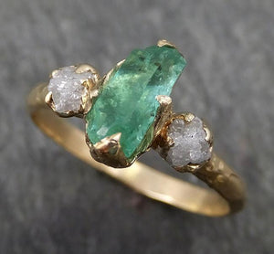 Three raw Stone Diamond Emerald Engagement Ring 14k Gold Wedding Ring Uncut Birthstone Stacking Ring Rough Diamond Ring byAngeline 0414 - by Angeline