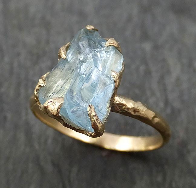 Raw Uncut Aquamarine Ring Solid 14k Gold Ring wedding engagement Rough Gemstone Ring Statement Ring Stacking byAngeline 0418 - Gemstone ring by Angeline