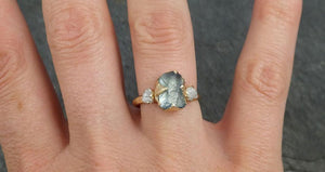 Raw Uncut Aquamarine Diamond Gold Engagement Ring Wedding 14k Ring Custom One Of a Kind Gemstone Bespoke Three stone Ring byAngeline 0419 - by Angeline