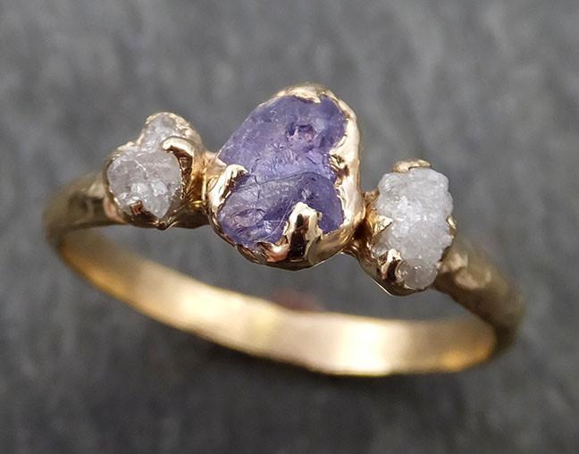 Raw Sapphire Diamond yellow Gold Engagement Ring purple lavender Multi stone Wedding Ring Custom One Of a Kind Gemstone Ring Three stone Ring byAngeline 0422 - by Angeline