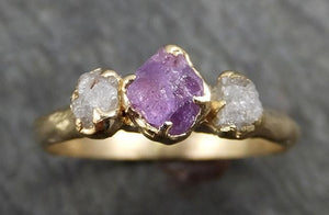Raw Sapphire Diamond yellow Gold Engagement Ring purple lavender Multi stone Wedding Ring Custom One Of a Kind Gemstone Ring Three stone Ring byAngeline 0435 - by Angeline