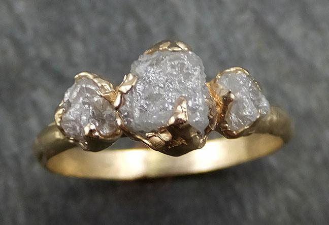 Raw Rough Diamond gold Engagement Multi stone Three Ring Rough Gold Wedding Ring diamond Wedding Ring Rough Diamond Ring byAngeline 0436 - by Angeline