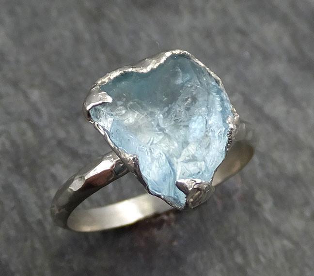 Raw Uncut Aquamarine Heart Ring Solid 14K White Gold Ring wedding engagement Rough Gemstone Ring Statement Ring Stacking Birthstone 0438 - by Angeline