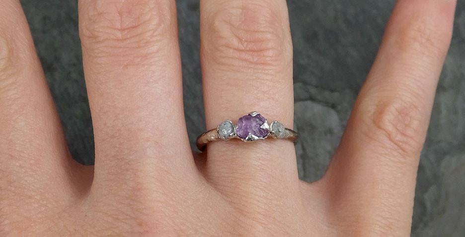 Raw Sapphire Diamond White Gold Engagement Ring Purple Multi stone Wedding Ring Custom One Of a Kind Gemstone Ring Three stone Ring byAngeline 0441 - by Angeline