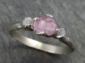 Raw Sapphire Diamond White Gold Engagement Ring Pink Wedding Ring Custom One Of a Kind Gemstone Ring Three stone Ring byAngeline 0442 - by Angeline