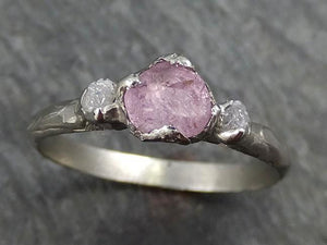 Raw Sapphire Diamond White Gold Engagement Ring Pink Wedding Ring Custom One Of a Kind Gemstone Ring Three stone Ring byAngeline 0442 - by Angeline