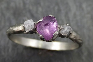 Raw Sapphire Diamond White Gold Engagement Ring Purple Multi stone Wedding Ring Custom One Of a Kind Gemstone Ring Three stone Ring byAngeline 0444 - by Angeline