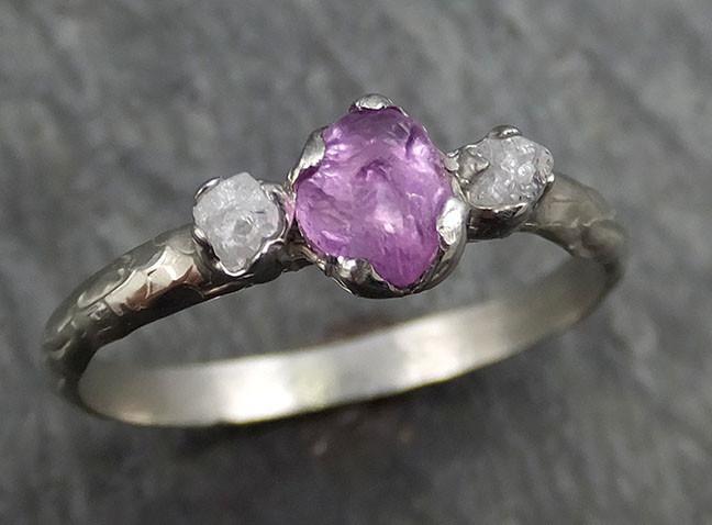 Raw Sapphire Diamond White Gold Engagement Ring Purple Multi stone Wedding Ring Custom One Of a Kind Gemstone Ring Three stone Ring byAngeline 0444 - by Angeline