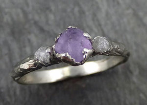Raw Sapphire Diamond White Gold Engagement Ring Purple Multi stone Wedding Ring Custom One Of a Kind Gemstone Ring Three stone Ring byAngeline 0445 - by Angeline