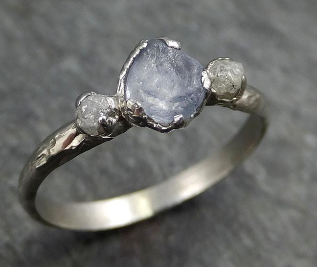Raw Sapphire Diamond White Gold Engagement Ring Blue Multi stone Wedding Ring Custom One Of a Kind Gemstone Ring Three stone Ring byAngeline 0446 - by Angeline