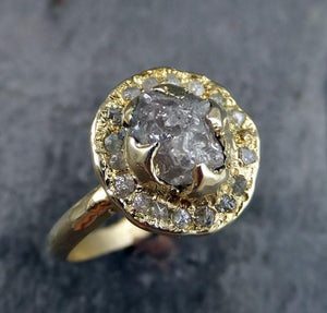 Raw Rough Diamond Halo Engagement 18k Gold Wedding Ring diamond Wedding Set Stacking Ring Rough Diamond Ring by Angeline - by Angeline