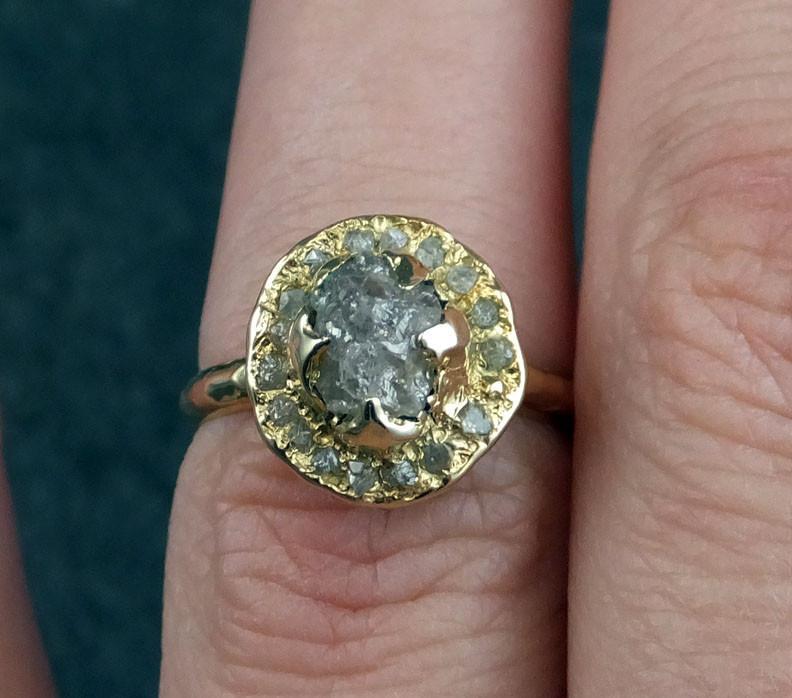 Raw Rough Diamond Halo Engagement 18k Gold Wedding Ring diamond Wedding Set Stacking Ring Rough Diamond Ring by Angeline - by Angeline