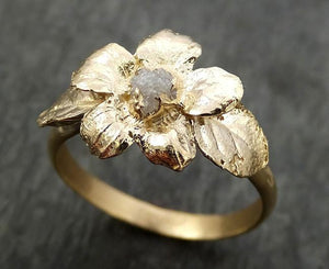 Real Flower Raw rough Diamond 14k yellow gold wedding engagement ring Enchanted Garden Floral Ring byAngeline 0448 - by Angeline