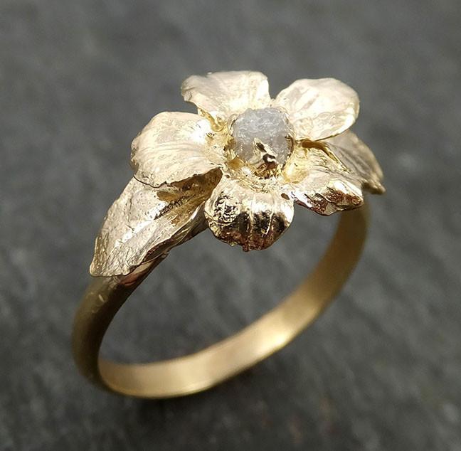 Real Flower Raw rough Diamond 14k yellow gold wedding engagement ring Enchanted Garden Floral Ring byAngeline 0448 - by Angeline