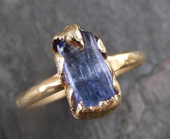 Raw Natural Tanzanite Crystal yellow Gold Ring Rough Uncut Gemstone tanzanite recycled 14k stacking cocktail statement byAngeline 0072 - by Angeline