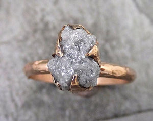 Raw Diamond Solitaire Engagement Ring Rough 14k rose Gold Wedding Ring diamond Stacking Ring Rough Diamond Ring byAngeline 0037 - by Angeline