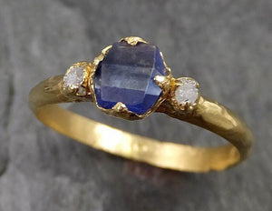 Naturally faceted Sapphire Raw Rough Diamond 18k Yellow Gold Engagement Ring Wedding Ring Custom One Of a Kind Gemstone Three stone Ring byAngeline 0451 - by Angeline