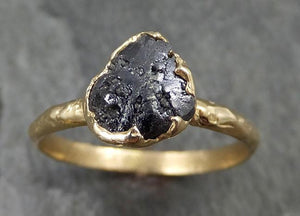 Rough Raw Black Diamond Solitaire Engagement Ring Raw 14k Gold Wedding Ring Wedding Solitaire Rough Diamond Ring byAngeline 0456 - by Angeline