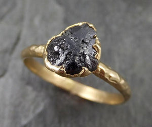 Rough Raw Black Diamond Solitaire Engagement Ring Raw 14k Gold Wedding Ring Wedding Solitaire Rough Diamond Ring byAngeline 0456 - by Angeline