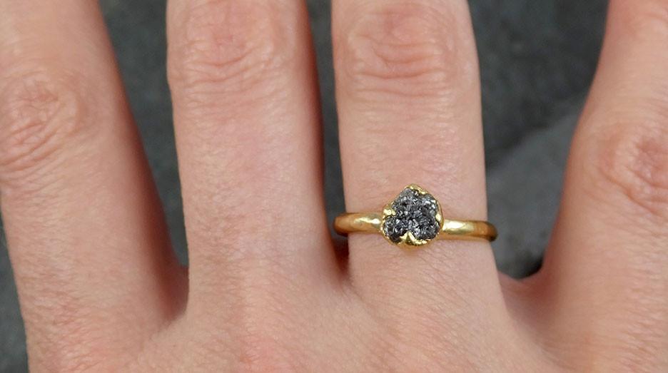 Rough Raw Black Diamond solitaire Engagement Ring Raw 18k Gold Wedding Ring Wedding Solitaire Rough Diamond Ring byAngeline 0457 - by Angeline