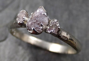 Rough Pink Grey Diamond Engagement Ring Raw 14k White Gold Wedding Ring diamond Multi stone Rough Diamond Ring 0462 - by Angeline