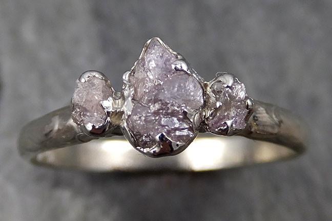 Rough Pink Grey Diamond Engagement Ring Raw 14k White Gold Wedding Ring diamond Multi stone Rough Diamond Ring 0462 - by Angeline