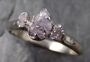 Rough Pink Grey Diamond Engagement Ring Raw 14k White Gold Wedding Ring diamond Multi stone Rough Diamond Ring 0462 - by Angeline