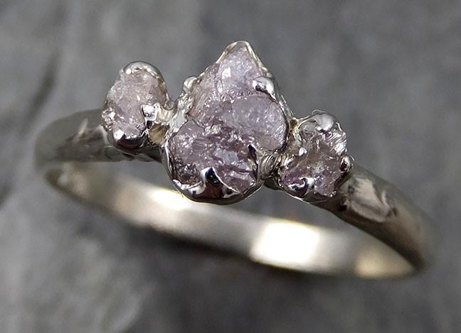 Rough Pink Grey Diamond Engagement Ring Raw 14k White Gold Wedding Ring diamond Multi stone Rough Diamond Ring 0462 - by Angeline