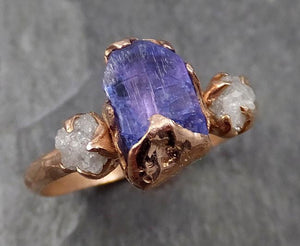 Raw Diamond Tanzanite Crystal Gemstone 14k Rose gold Ring Multi stone Wedding Ring 0466 - by Angeline