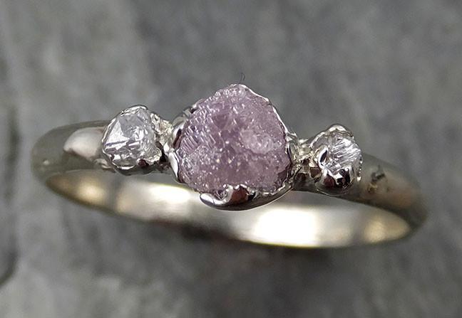 Rough Pink Grey Diamond Engagement Ring Raw 14k White Gold Wedding Ring diamond Multi stone Rough Diamond Ring 0467 - by Angeline