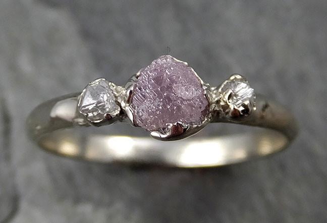 Rough Pink Grey Diamond Engagement Ring Raw 14k White Gold Wedding Ring diamond Multi stone Rough Diamond Ring 0467 - by Angeline
