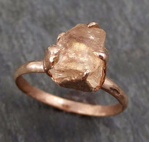 Raw Rough Champagne Pink Topaz 14k Rose gold Solitaire Ring Gold Pink Gemstone Engagement Statement Ring Raw gemstone Jewelry 0280.1 - by Angeline
