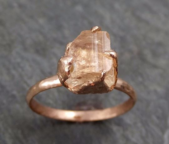 Raw Rough Champagne Pink Topaz 14k Rose gold Solitaire Ring Gold Pink Gemstone Engagement Statement Ring Raw gemstone Jewelry 0280.1 - by Angeline