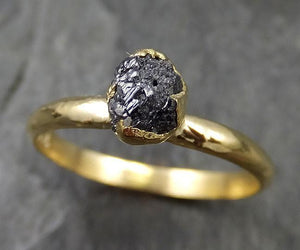 18k Raw Black Diamond Solitaire Engagement Ring Rough Gold Wedding Ring diamond Wedding Ring Rough Diamond Ring 0473 - by Angeline