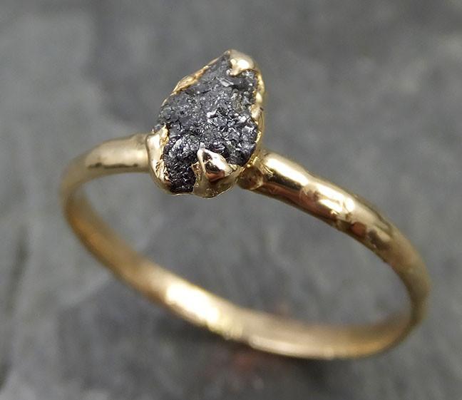 18k Raw Black Diamond Solitaire Engagement Ring Rough yellow Gold Wedding Ring diamond Wedding Ring Rough Diamond Ring 0474 - by Angeline