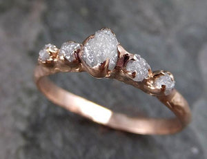 Raw Diamond Rose gold multi stone Engagement Ring Rough diamond Gold Wedding Dainty Delicate Wedding Ring C0216 - by Angeline