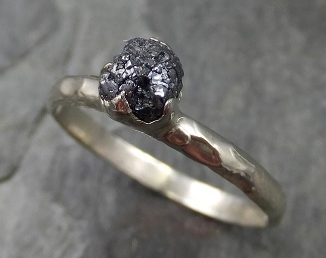 18k Raw Black Diamond Solitaire Engagement Ring Rough White Gold Wedding Ring diamond Wedding Ring Rough Diamond Ring 0480 - by Angeline