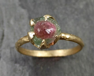 Raw Rough Uncut Watermelon Tourmaline yellow Gold Ring Bi Color Ring green Pink Gemstone Crystal 14k recycled 0482 - by Angeline