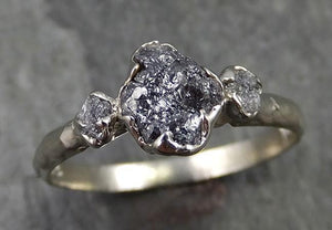 Rough Diamond Engagement Ring Raw 14k White black Gold Wedding Ring Wedding Set diamond three stone Rough Diamond Ring byAngeline 0484 - by Angeline