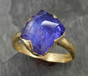 Partially faceted Tanzanite Crystal Solitaire 18k recycled yellow Gold Ring Rough Gemstone tanzanite stacking cocktail statement byAngeline 0487 - by Angeline