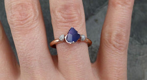 Partially faceted Raw Sapphire Diamond 14k rose Gold Engagement Ring Wedding Ring One Of a Kind Violet Gemstone Ring Three stone Ring 0489 - by Angeline