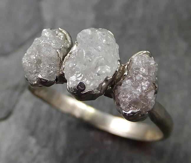 Raw Rough Diamond Engagement Stacking ring Multi stone Wedding anniversary White Gold 14k Rustic byAngeline 0490 - by Angeline