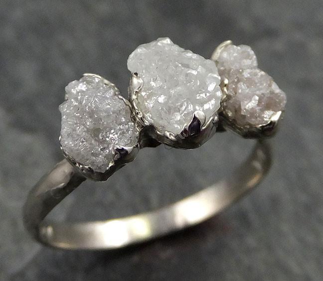 Raw Rough Diamond Engagement Stacking ring Multi stone Wedding anniversary White Gold 14k Rustic byAngeline 0490 - by Angeline