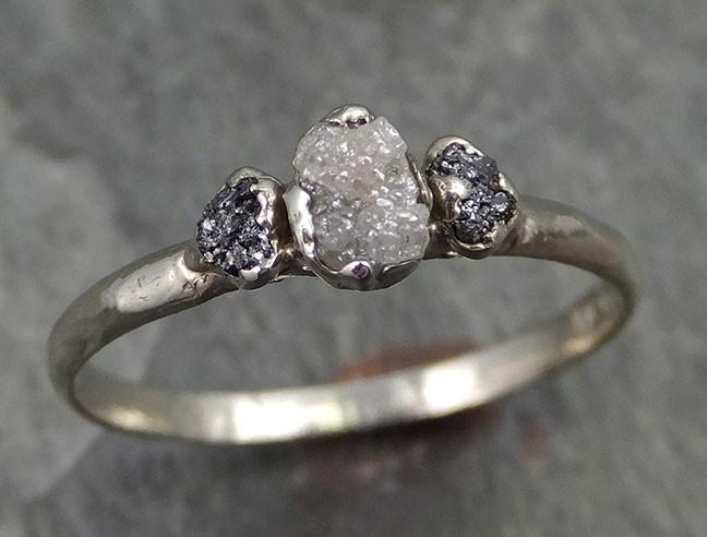 Dainty Diamond Engagement Stacking ring Multi stone Wedding anniversary White Gold 14k Rustic byAngeline 0491 - by Angeline
