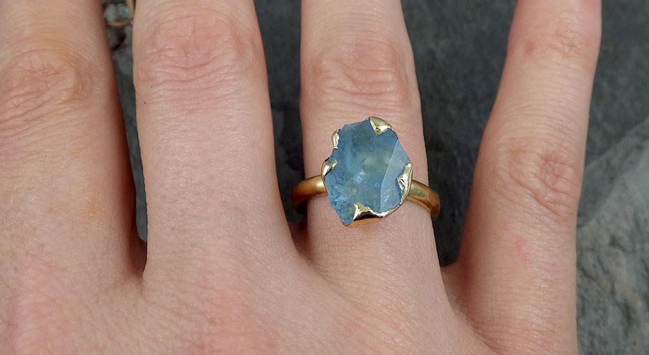 Partially cut Aquamarine Solitaire Ring One Of a Kind Gemstone Ring Bespoke Ring byAngeline 0492 - by Angeline