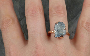 uncut Aquamarine Solitaire Ring Custom One Of a Kind Gemstone Ring Bespoke byAngeline 0493 - by Angeline
