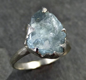 uncut Aquamarine Solitaire Ring Custom One Of a Kind Gemstone Ring Bespoke byAngeline 0495 - by Angeline