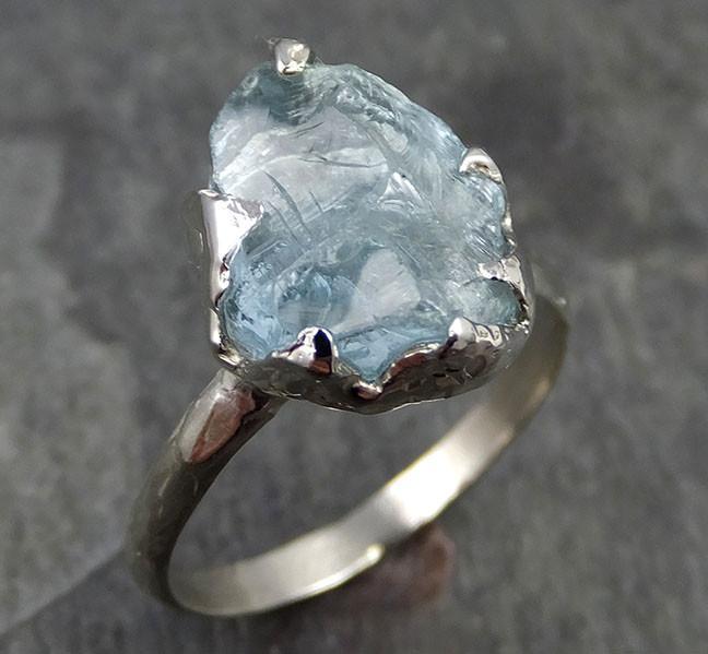 uncut Aquamarine Solitaire Ring Custom One Of a Kind Gemstone Ring Bespoke byAngeline 0495 - by Angeline